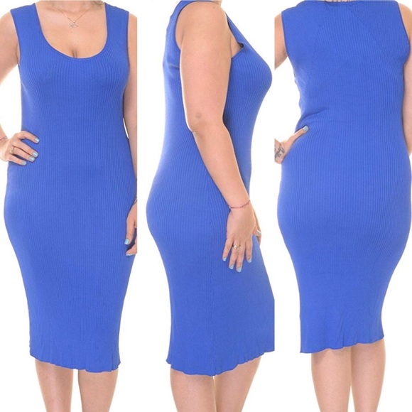 NEW Lauren Ralph Lauren Blue Ribbed Knit Sleeveless Knee Length Dress Size XL - Picture 2 of 13